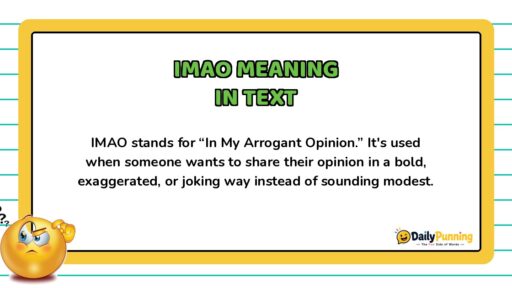IMAO meaning in text explained in a paragraph on a yellow card with confused emoji and DailyPunning logo design.