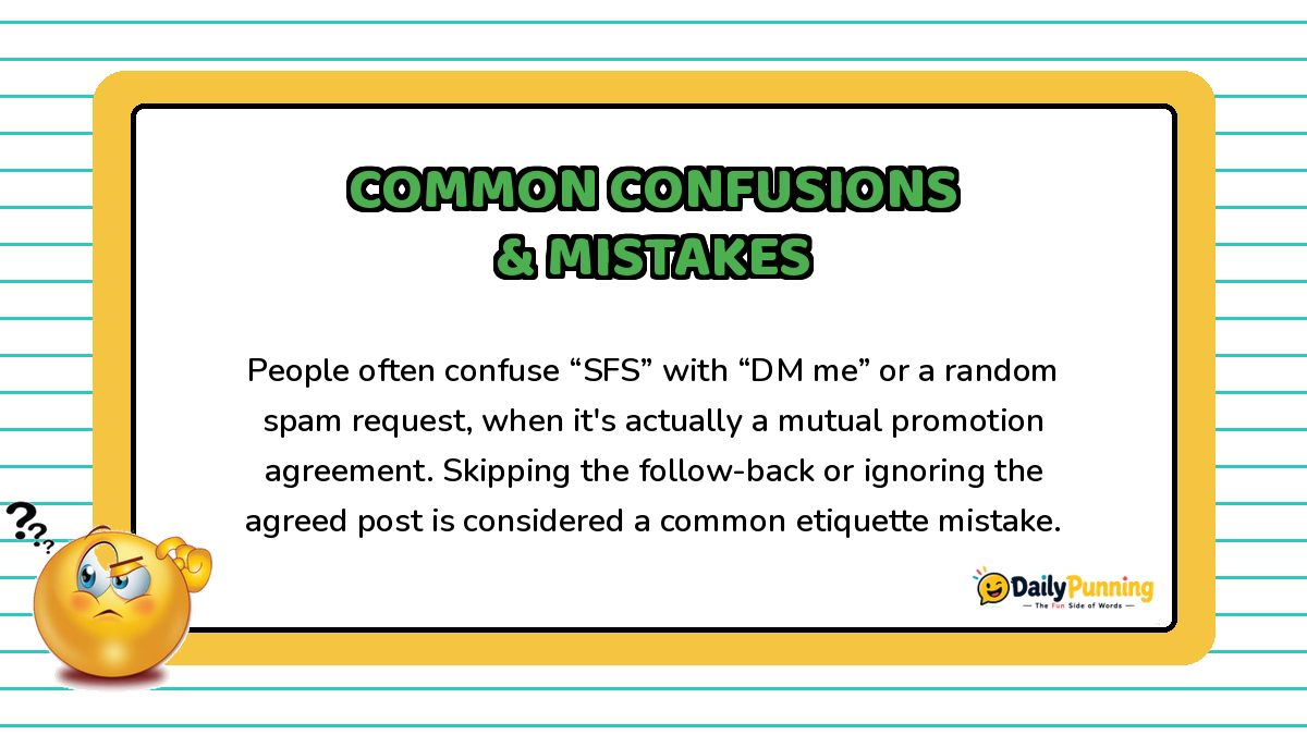 Common SFS confusions and mistakes explained on a yellow bordered card with confused emoji, paragraph text, and DailyPunning logo.