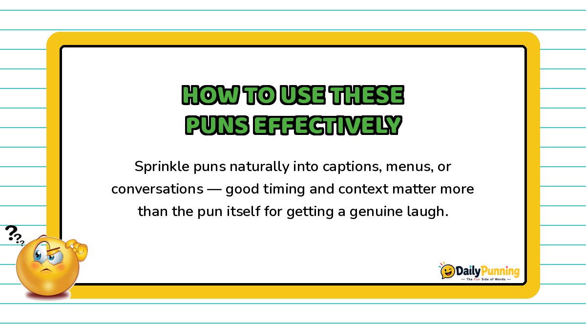 How to use puns effectively explained on a yellow-bordered card with paragraph text, confused emoji, and DailyPunning logo design.