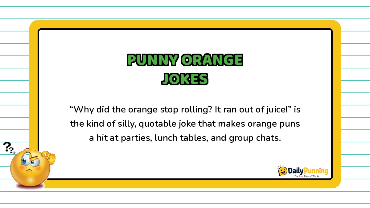 Punny orange jokes shown with a silly example line on a yellow-bordered card featuring the DailyPunning logo design