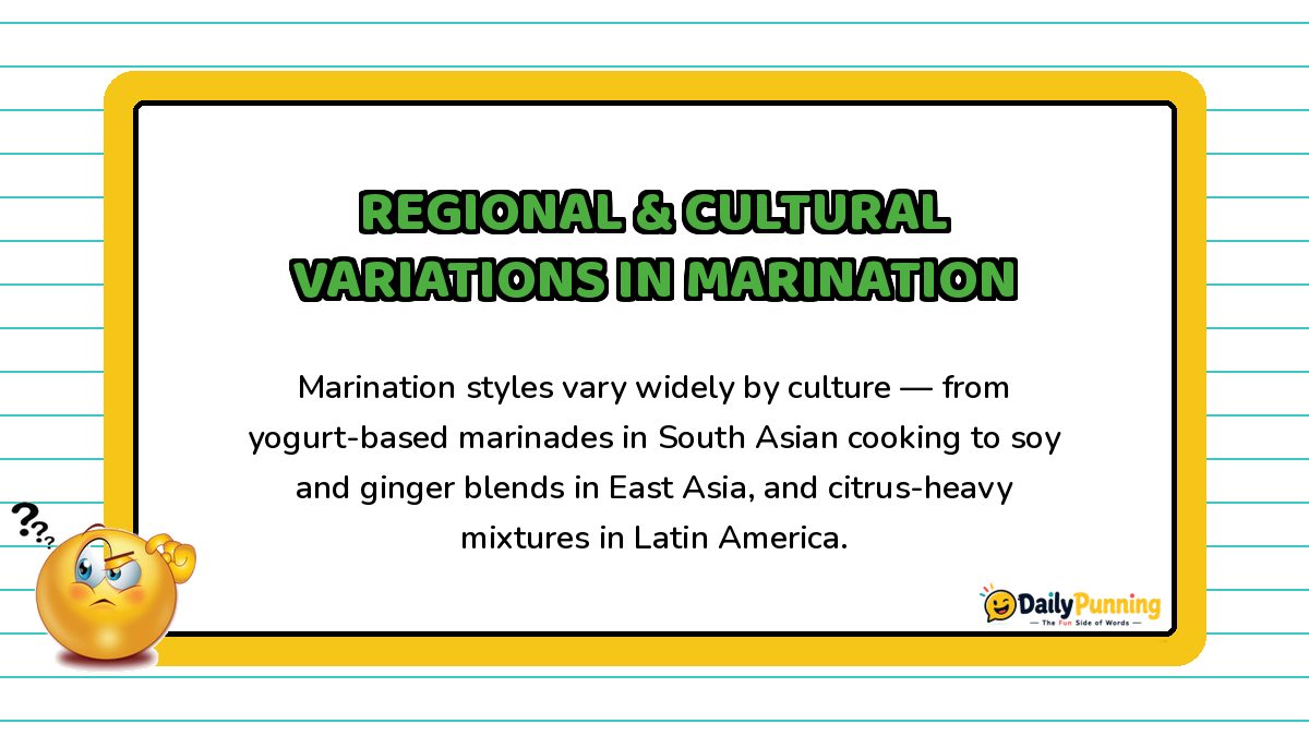 Regional and cultural marination variations explained on a yellow-bordered card with paragraph text and DailyPunning logo design.