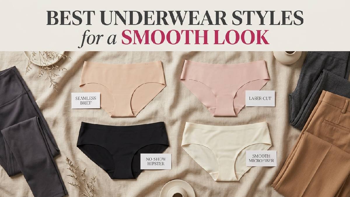 Flat lay of seamless briefs, laser cut underwear, and microfiber styles showing comfortable options for achieving a smooth outfit appearance.