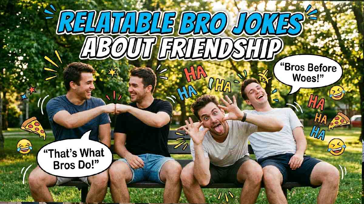 Four best friends sharing laughter, fist bumps, and relatable bro jokes about friendship, loyalty, funny memories, and everyday bonding moments.